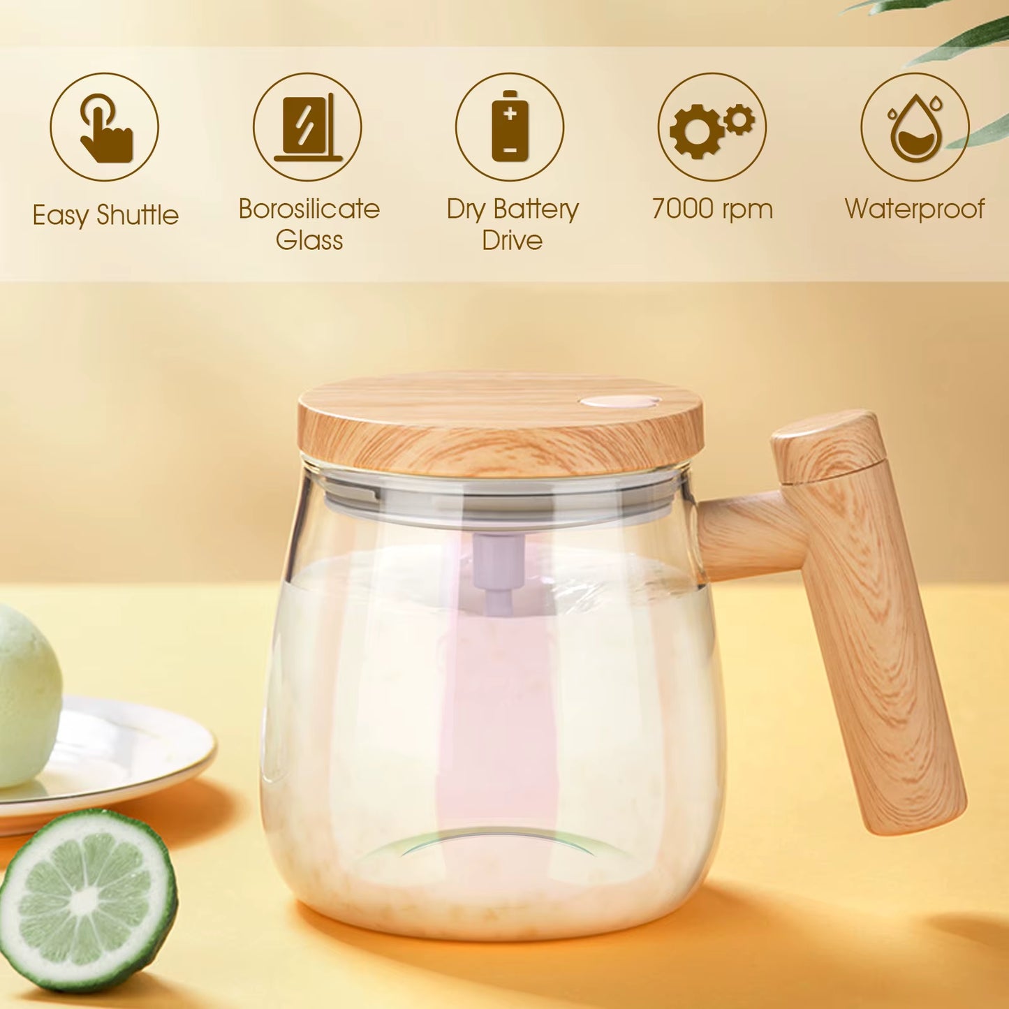 400ML Self-Stirring Mug – 7000RPM High-Speed Electric Mixing Cup | Waterproof Borosilicate Glass Auto Stir Mug for Coffee, Milk, Protein Shakes & More