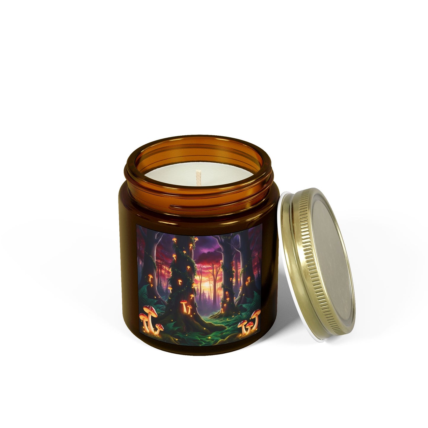 Scented Candles - Mystical Forest Coconut Apricot Wax (4oz, 9oz), Ethereal Mushrooms Design, Relaxing Candle, Home Decor, Aromatherapy