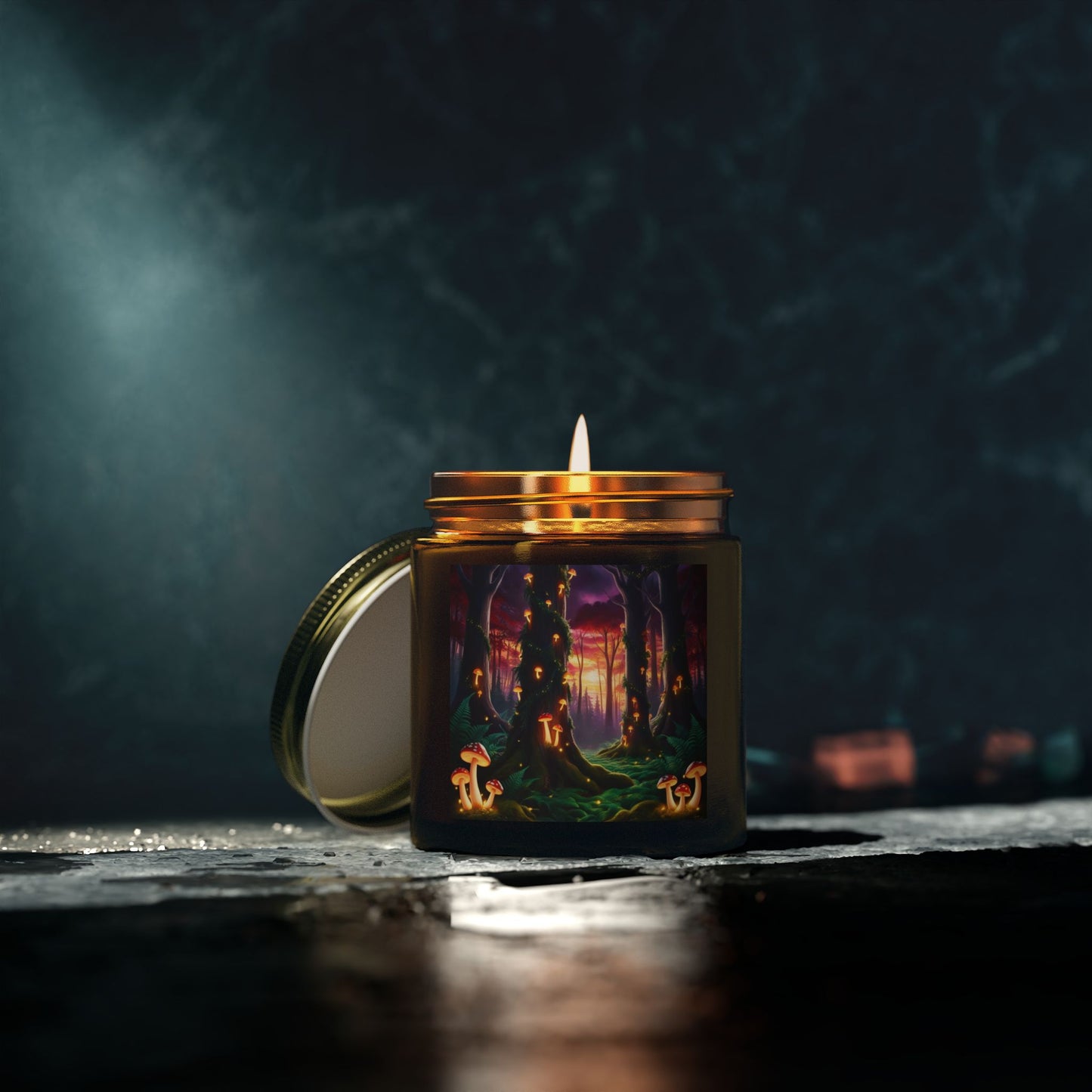 Scented Candles - Mystical Forest Coconut Apricot Wax (4oz, 9oz), Ethereal Mushrooms Design, Relaxing Candle, Home Decor, Aromatherapy