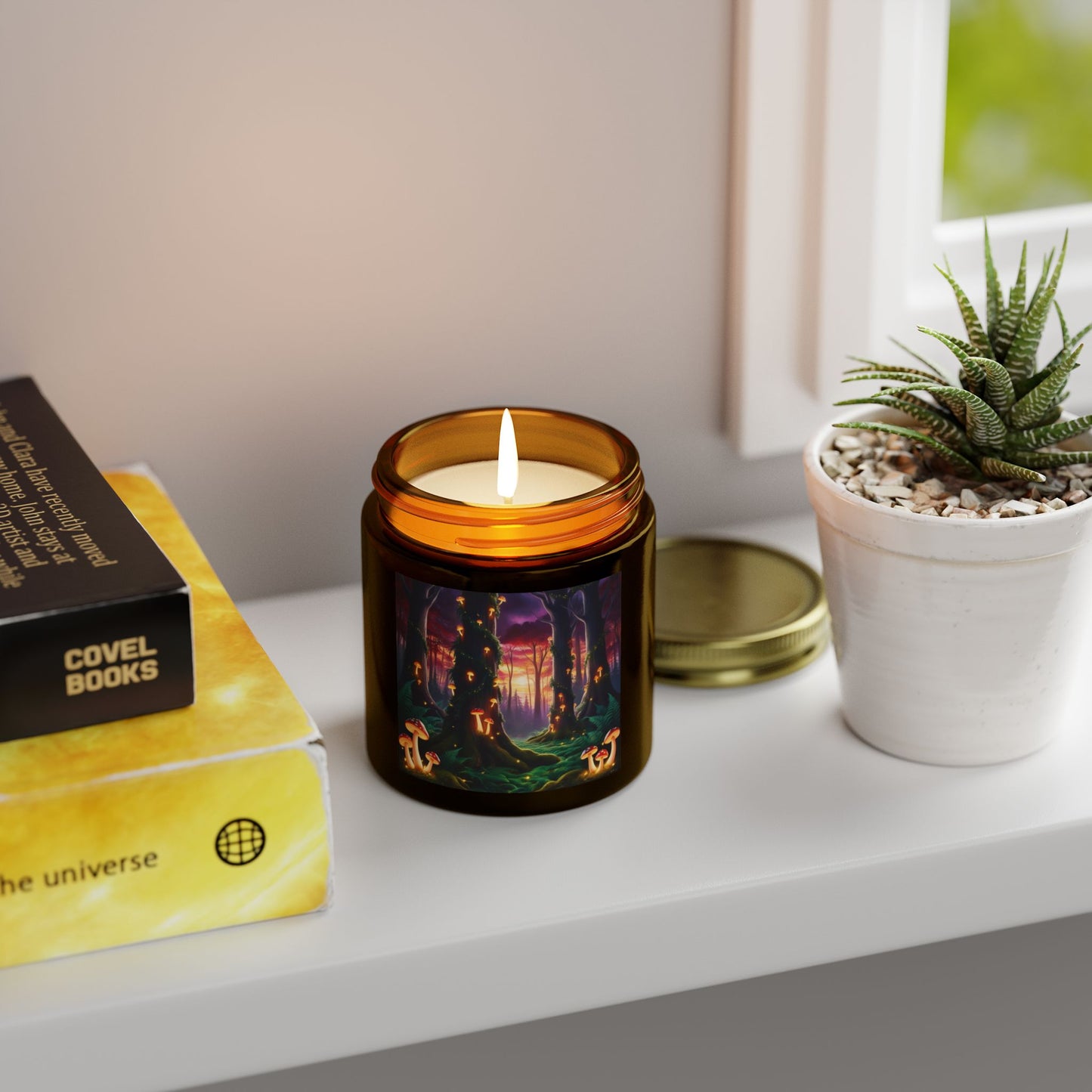 Scented Candles - Mystical Forest Coconut Apricot Wax (4oz, 9oz), Ethereal Mushrooms Design, Relaxing Candle, Home Decor, Aromatherapy