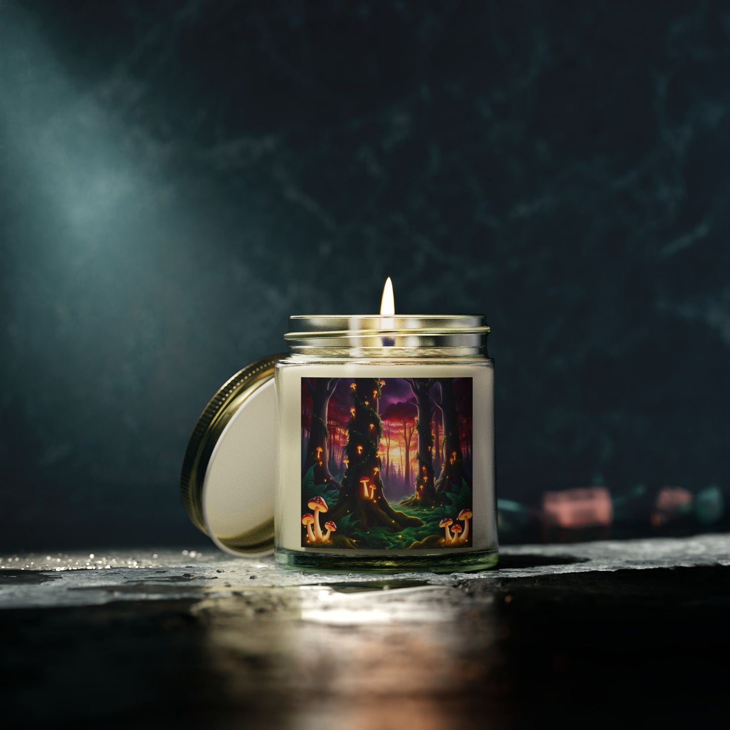 Scented Candles - Mystical Forest Coconut Apricot Wax (4oz, 9oz), Ethereal Mushrooms Design, Relaxing Candle, Home Decor, Aromatherapy