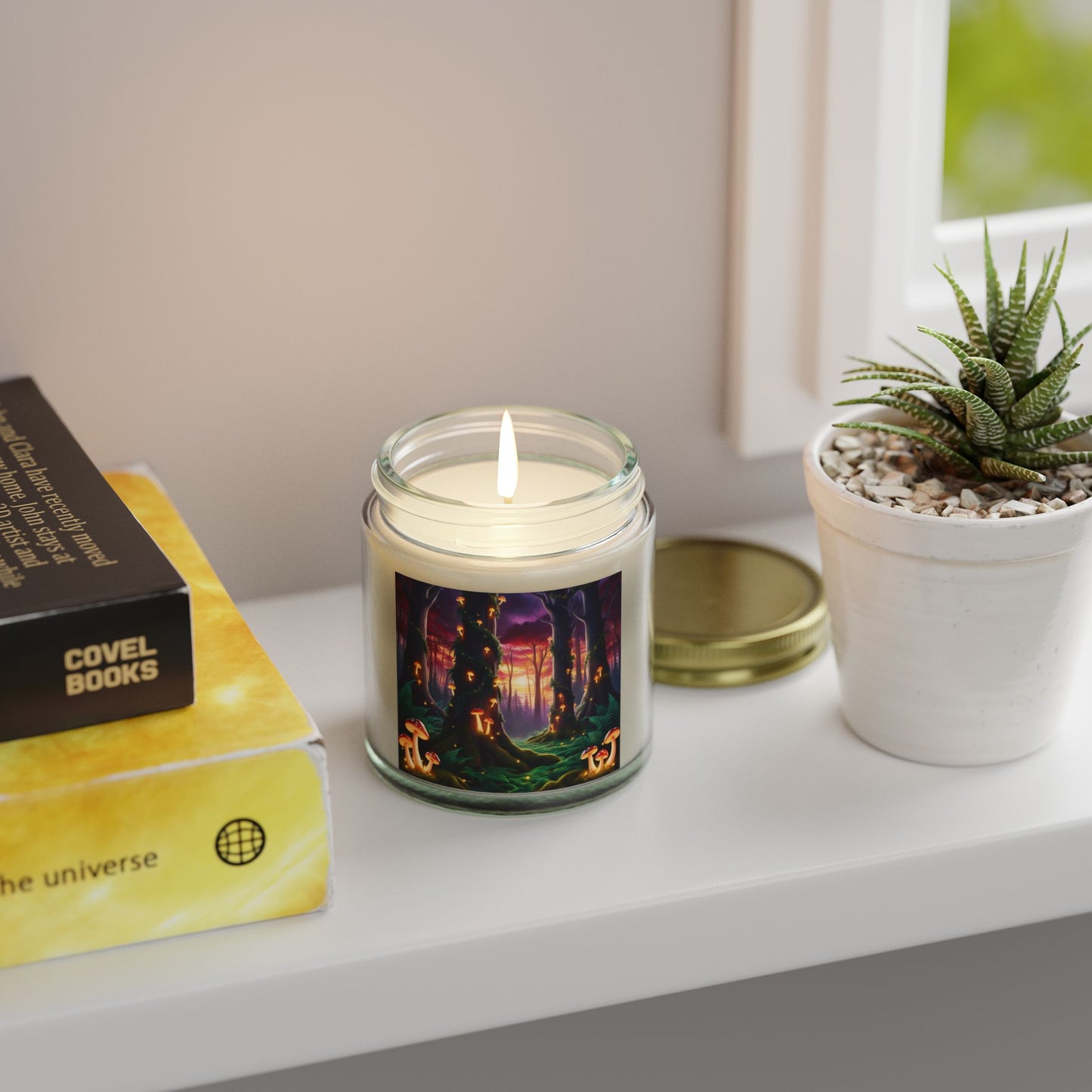 Scented Candles - Mystical Forest Coconut Apricot Wax (4oz, 9oz), Ethereal Mushrooms Design, Relaxing Candle, Home Decor, Aromatherapy